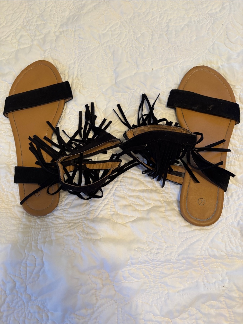Black Fringe Women's Slide Sandals